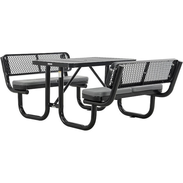 Global Industrial Rectangle Picnic Table W/ Backrests & Cushions, Black, Expanded Metal, 4 ft L 277620BKS - main